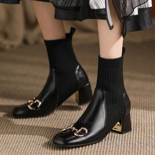 Women's Square Head Socks Boots Spring And Autumn New Fashion Short Boots Women's Large Boots Fashion Women's Single Boots