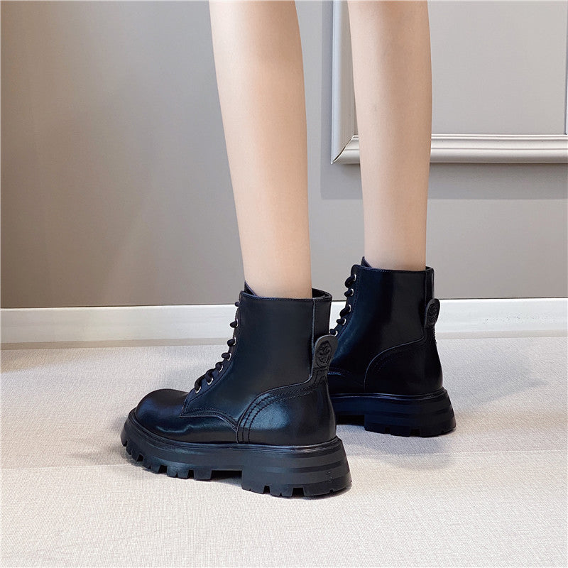 Optimize product title: Women's Martin Boots - Stylish Leather Footwear for Summer and Autumn, with Thick Bottom for a Fashionable Look as per British and Korean Retro Styles